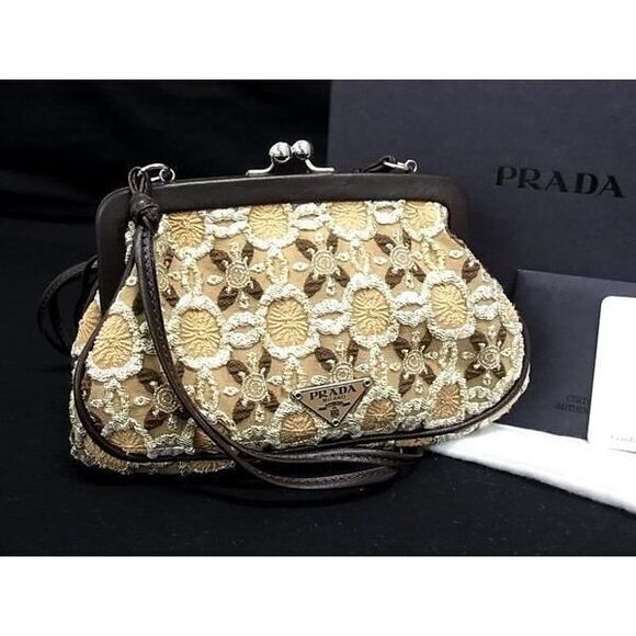 Prada Handbags - PRADA Leather Clasp coin wallet Case Purse Brown Beige